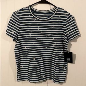 Gap XS Petite Striped bleach dyed T-Shirt denim